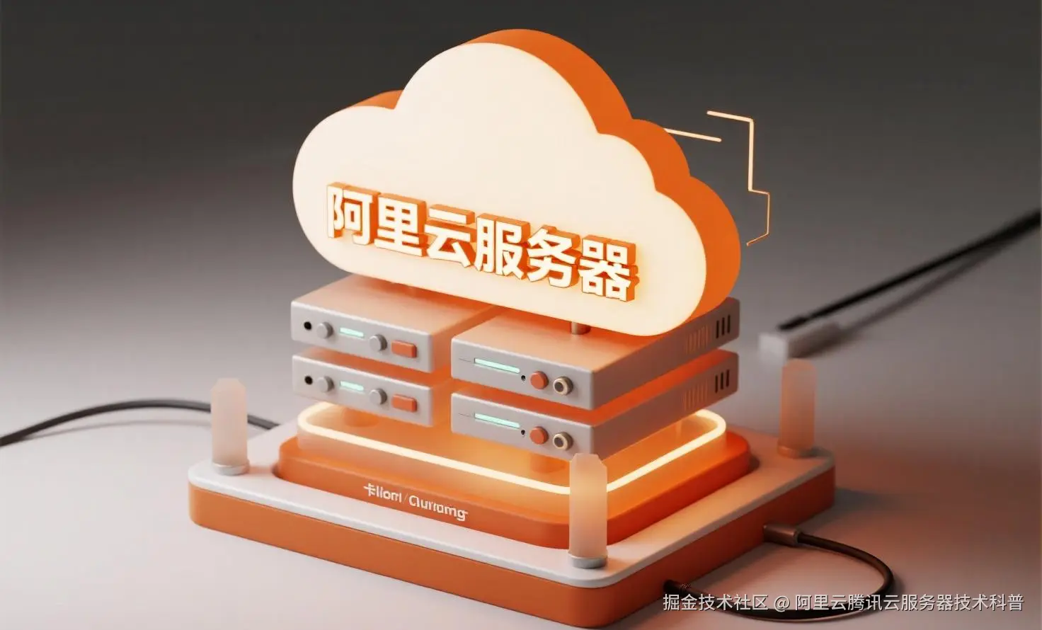 jimeng-2025-08-01-1413-创建一个具有未来科技感的云服务器服务宣传图。主视觉是发光的白云和阿里云相间的服务....jpeg