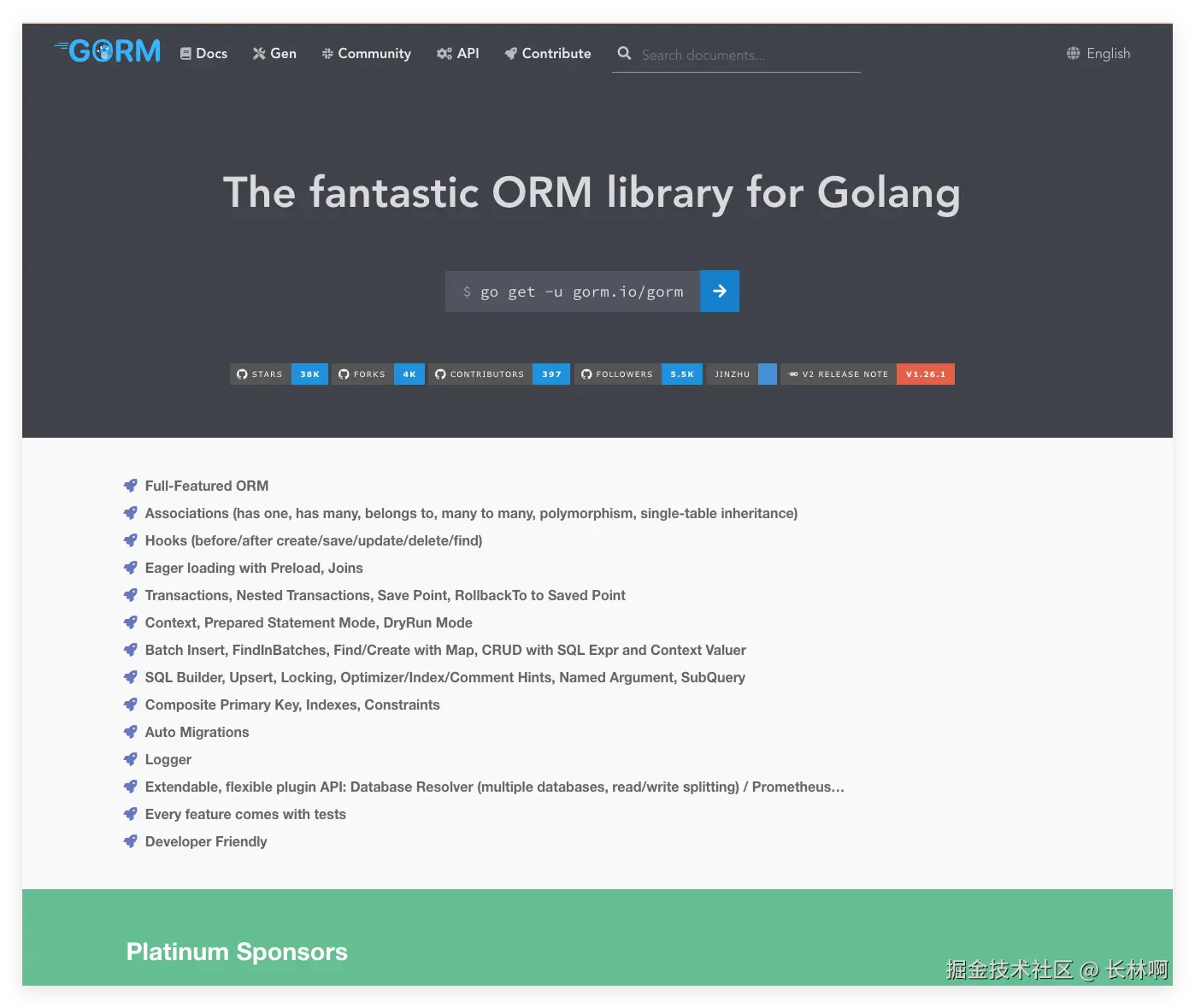 来自官网 gorm.io 截图