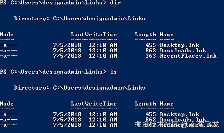 图 9.2 – 比较 dir 和 ls