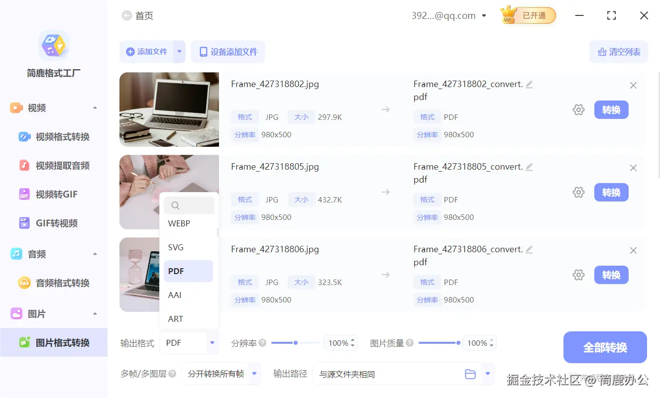设置输出 PDF 格式
