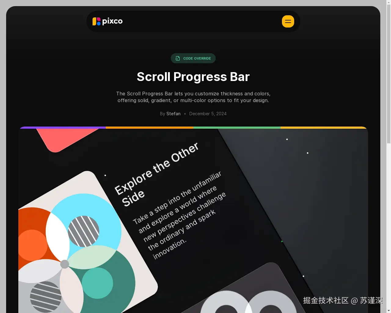 Show HN: 为 Framer 制作了一个可定制的滚动进度条组件 - 项目截图