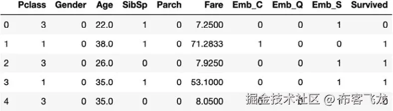 图 7.3：Titanic 数据集的前五行