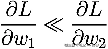 \frac{\partial L}{\partial {w}_1}\ll \frac{\partial L}{\partial {w}_2}