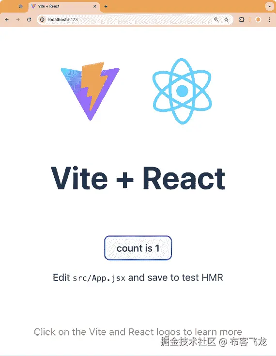 图 1.5 – 使用 Vite 运行的我们的第一个 React 应用
