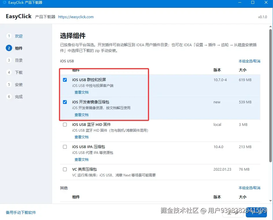 勾选 iOS USB 群控和投屏、iOS 开发者镜像