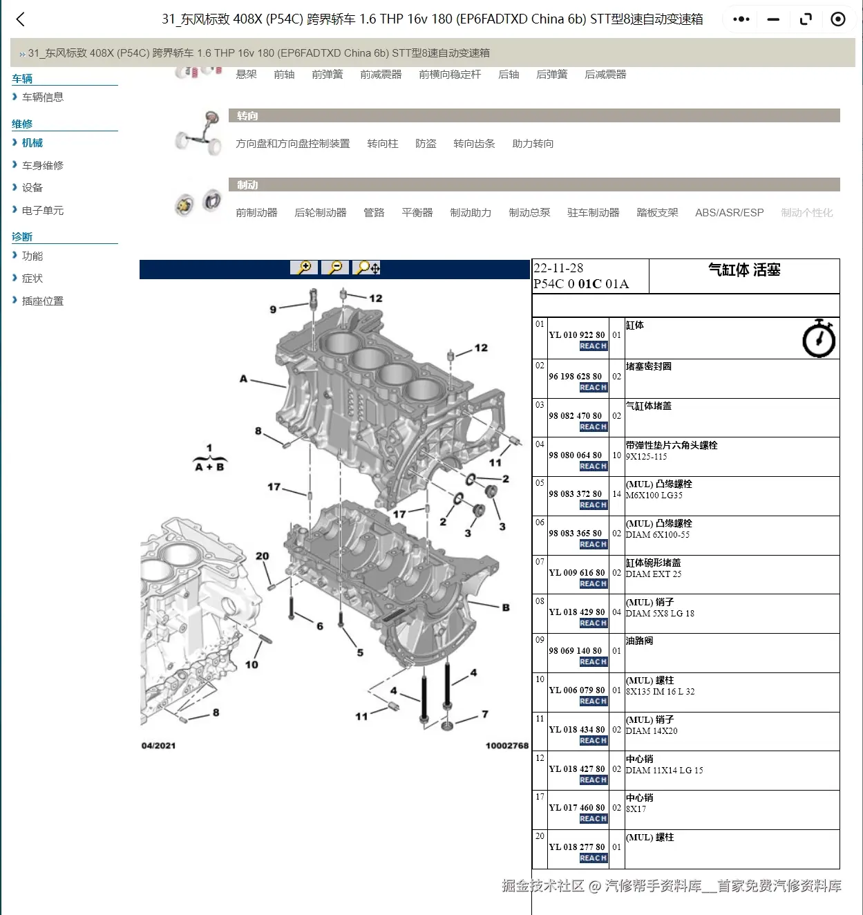 2016-2022年标致308 408 508 3008 2008 4008维修手册电路图线路资料