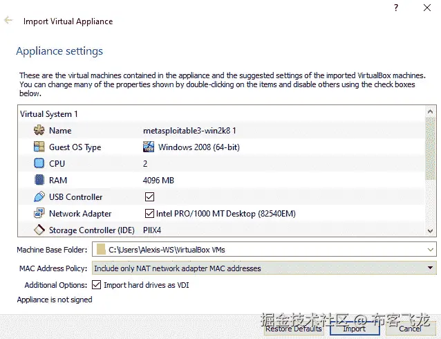 图 2.16 – 导入 Metasploitable3    
