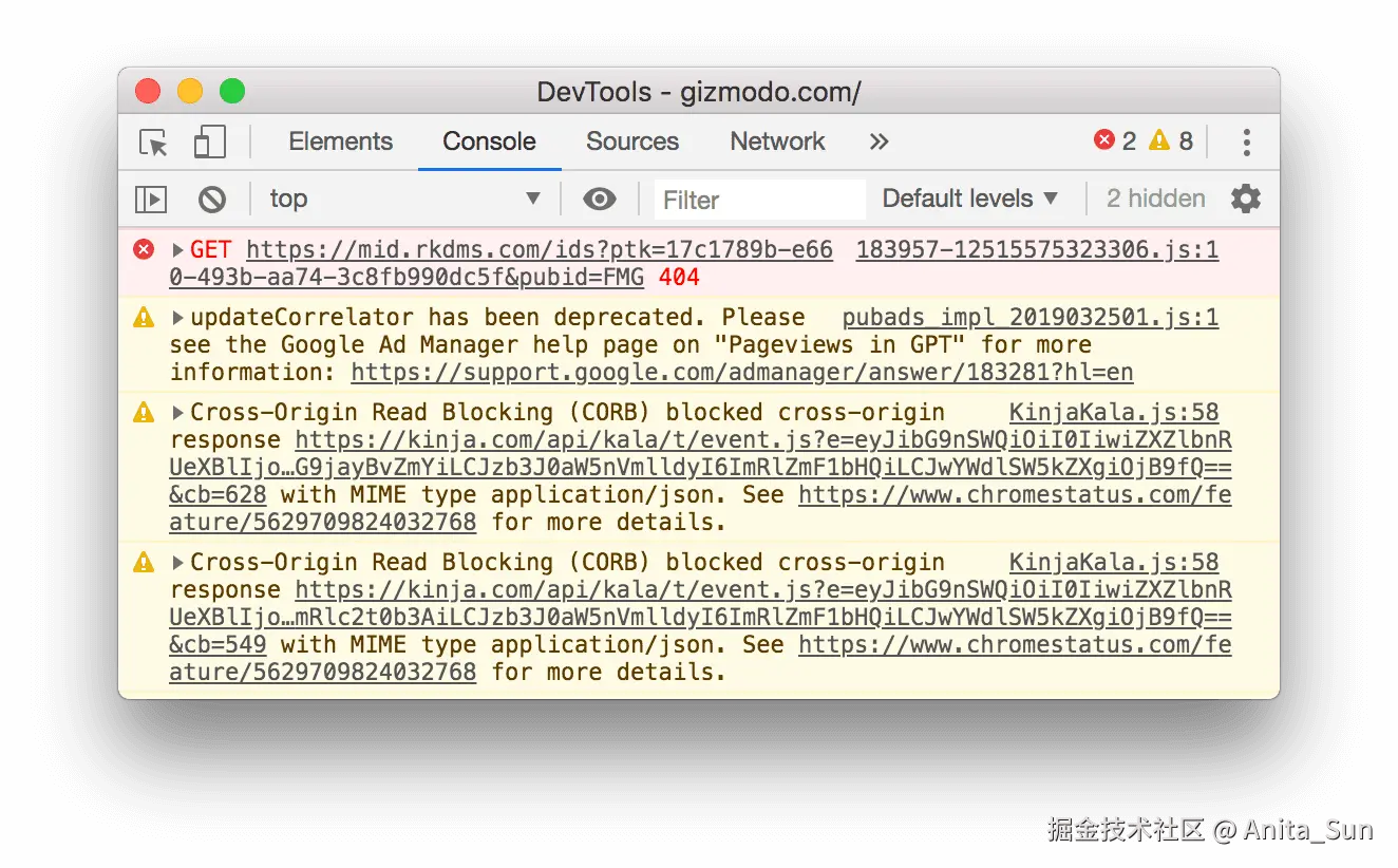 控制台中显示的 404 消息。