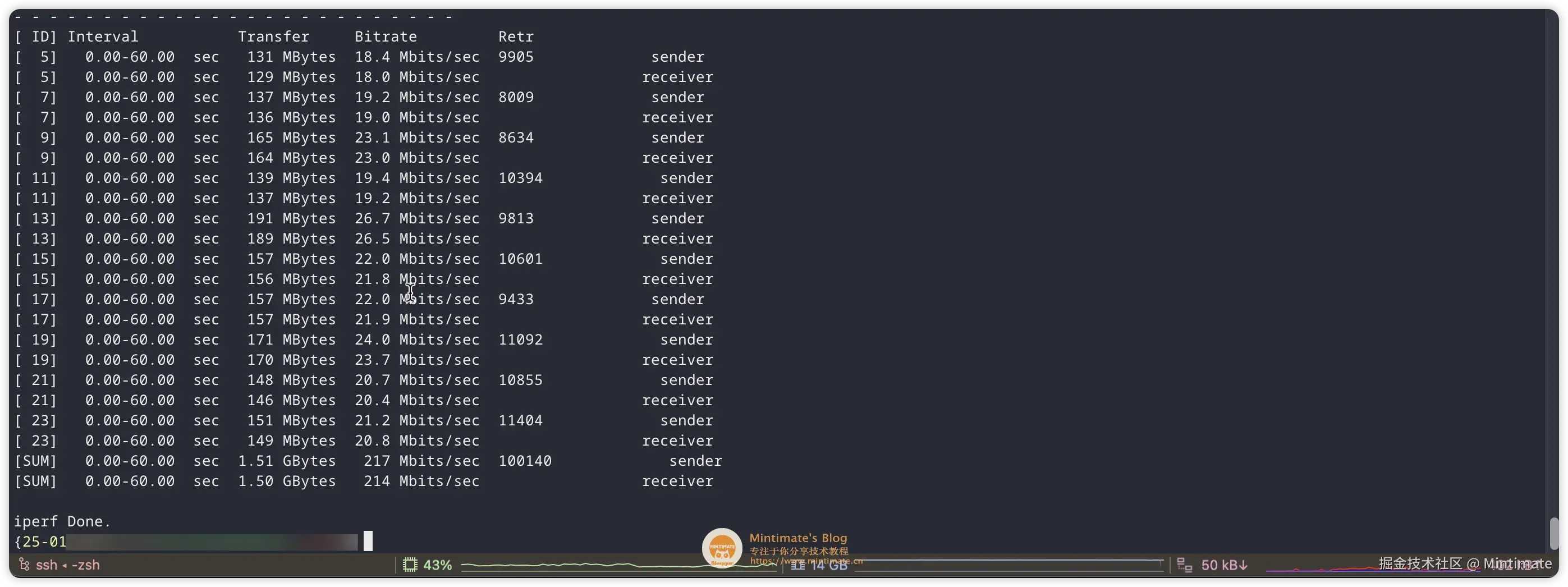 启动 iperf3 客户端