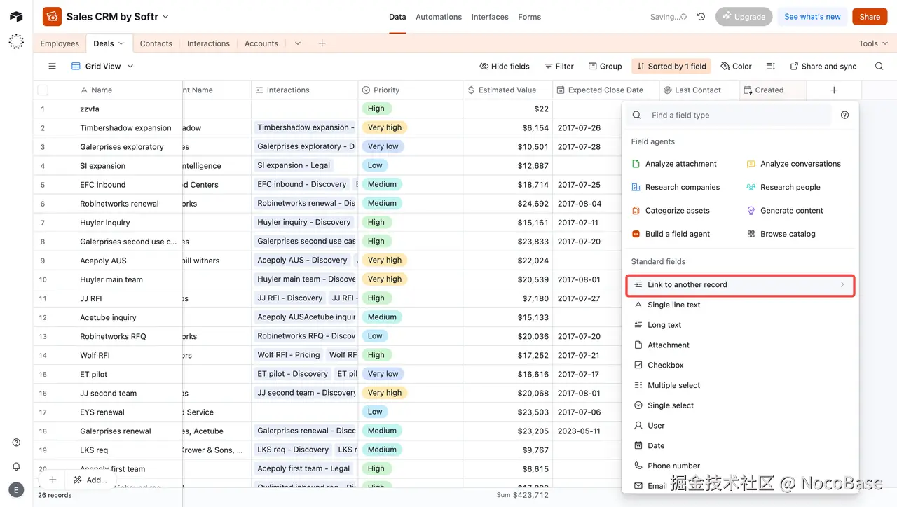 To add a Linked Record field in Airtable