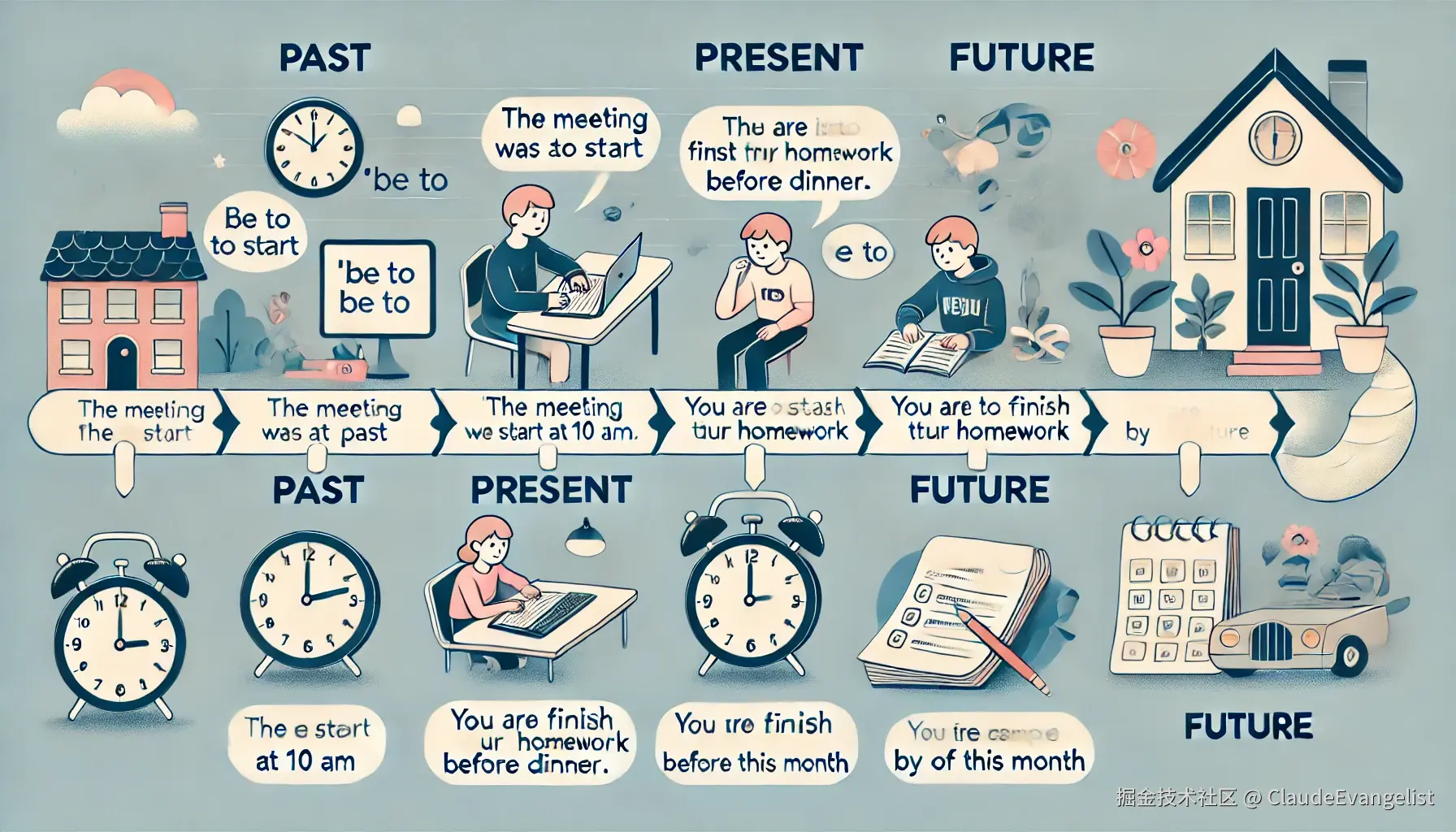 DALL·E 2024-08-05 22.39.56 - A timeline illustration showing the different uses of the 'be to' structure in English. The timeline should be divided into three sections_ past, pres.webp
