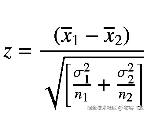 z=\frac{\left({\overline{x}}_1-{\overline{x}}_2\right)}{\sqrt{\left[\frac{\sigma_1²}{n_1}+\frac{\sigma_2²}{n_2}\right]}}