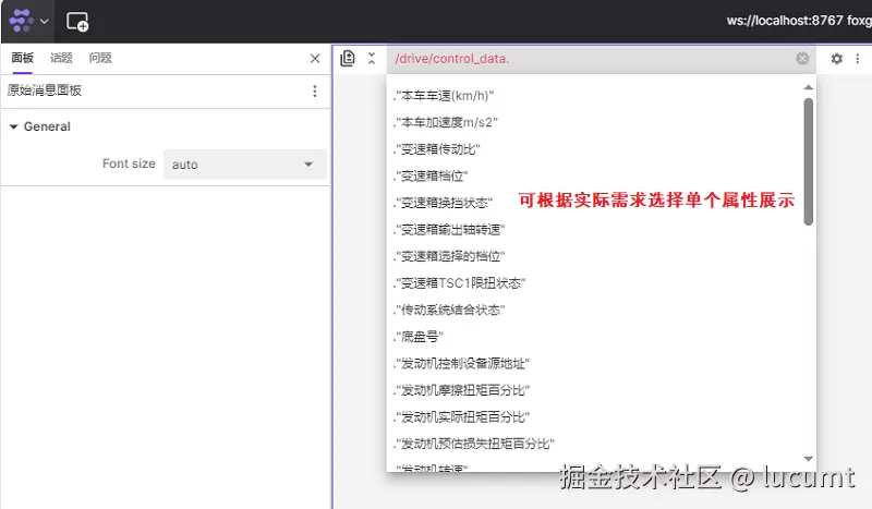 "foxglove原始消息选择单个属性"