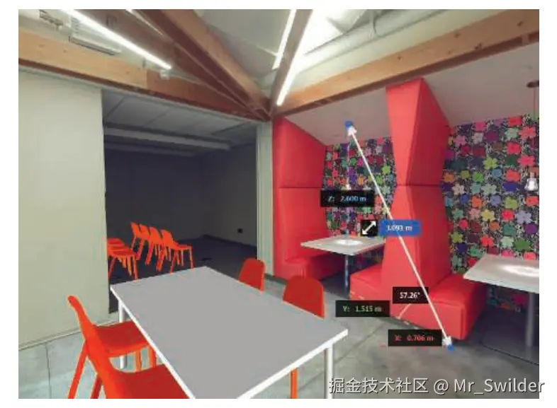 图13.16：场景中的每个像素都有深度信息。对于固定的视图位置（相机位置固定，方向可以不固定），用户可以在正确处理遮挡的情况下，测量世界空间位置和定位虚拟物体。