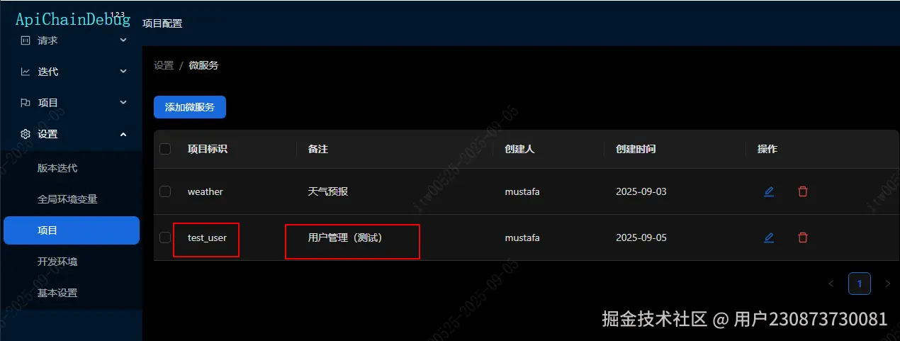 用户管理——项目列表