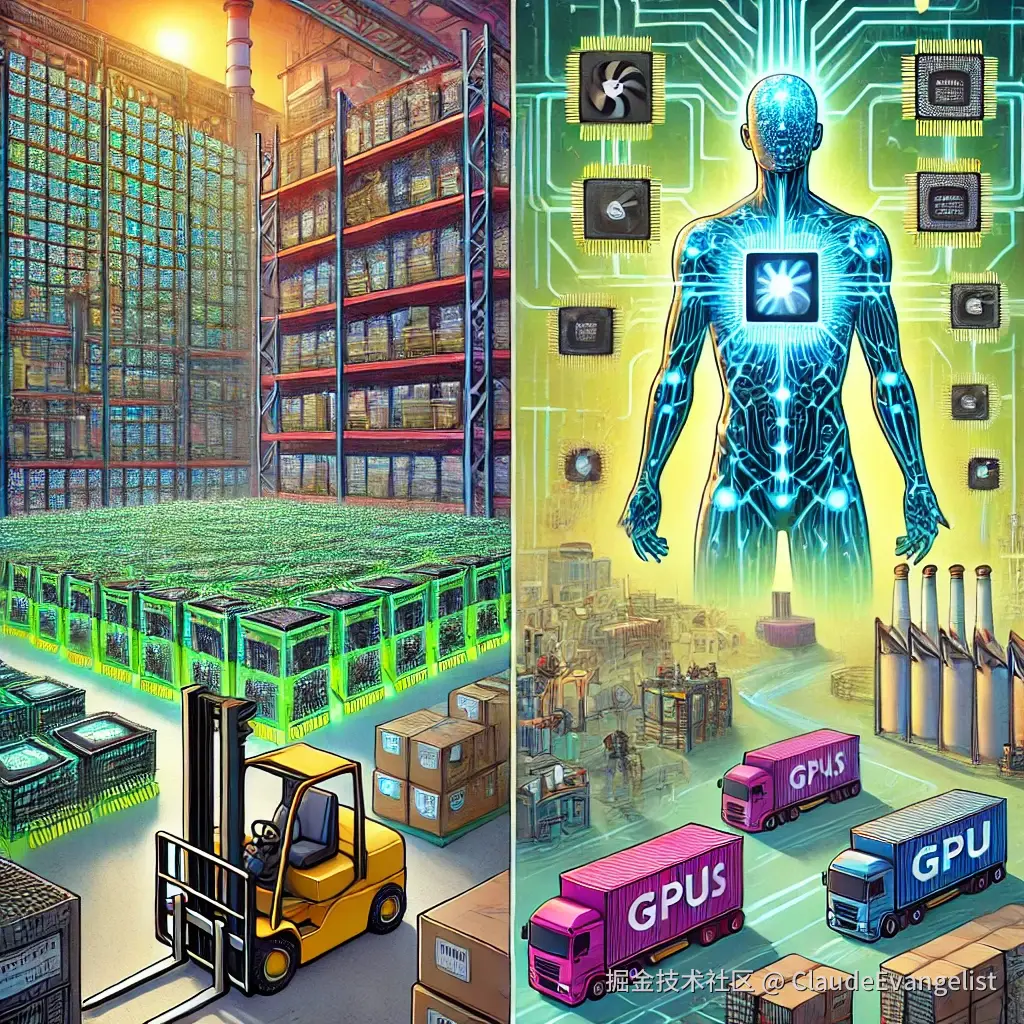 DALL·E 2024-08-14 21.33.16 - An illustration depicting the growing demand for AI hardware and the resulting bottleneck in supply chains. The image should show a futuristic, high-t.webp