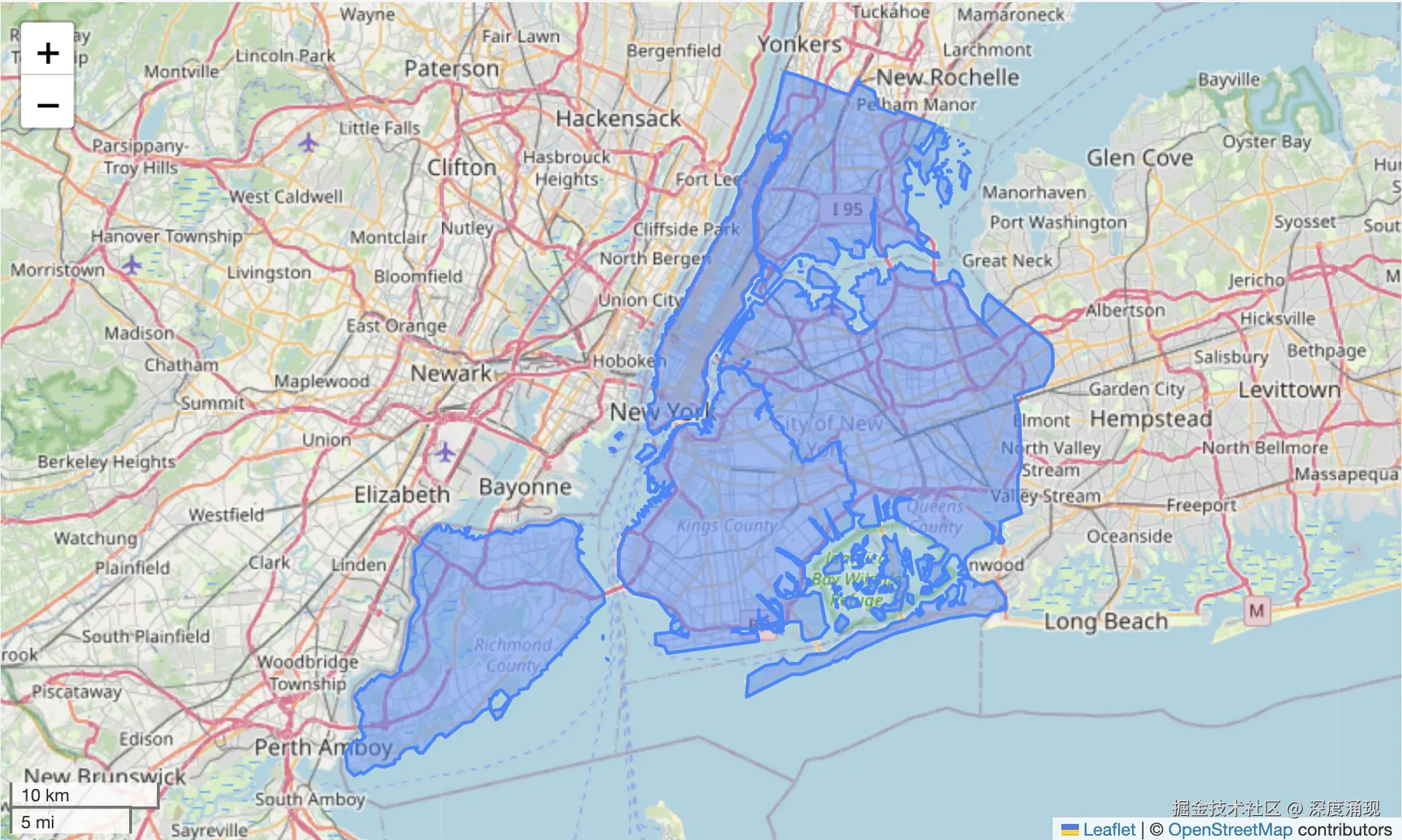 Output of GeoPandas .explore() Method on nybb Dataset