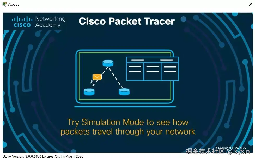 Cisco Packet Tracer 9.0 build 9.0.0.0680 splash screen