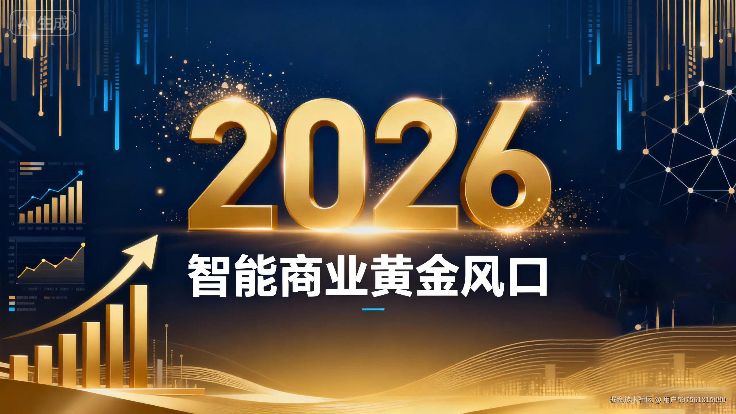 jimeng-2026-01-03-3471-现代科技商业海报设计，2026年智能商业黄金风口主题。画面采用深蓝色到金色的渐变_.jpg