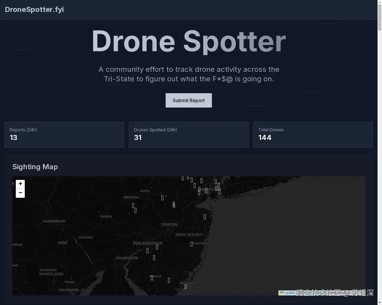 Show HN: 我们在追踪新泽西的无人机 - 项目截图