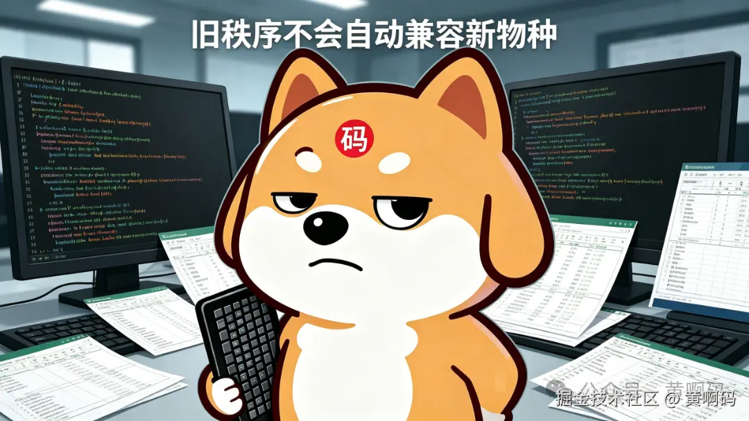 jimeng-2026-05-31-8817-黄啊码柴犬，双眼睁开，无奈吐槽表情，背景展示屎山代码if-else嵌套，散落的不....png