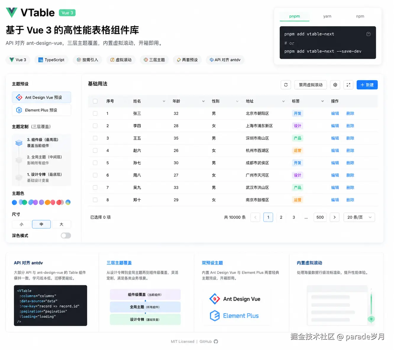 开源一个 Vue 3 Table：长得可以像ant-design-vue table,也可以像element-plus table