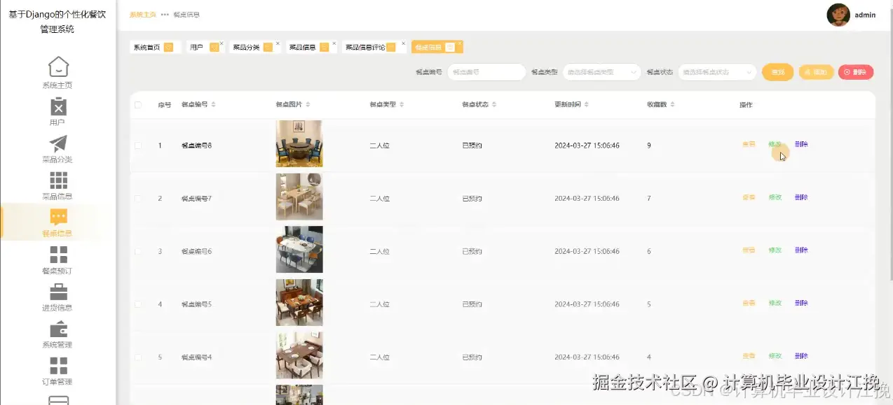餐桌信息