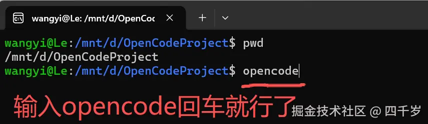 输入OpenCode回车