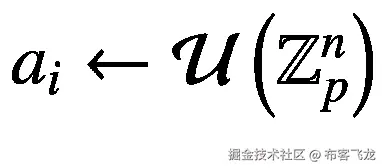{a}_i\leftarrow \mathcal{U}\left({\mathbb{Z}}_p^n\right)