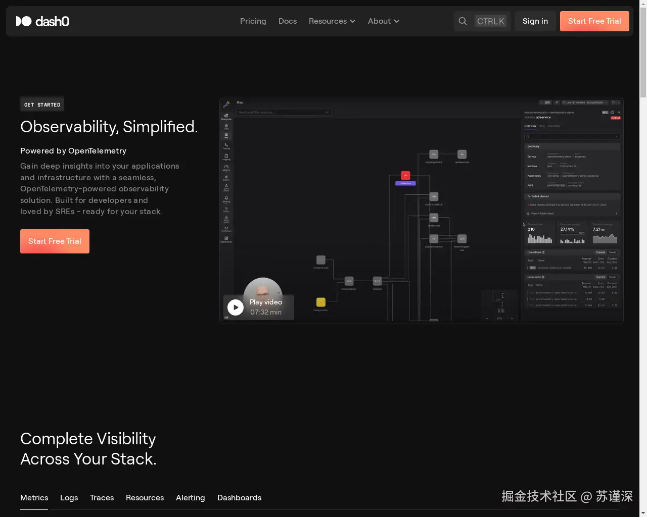 Show HN: Dash0 – 开发友好的 OpenTelemetry 可观测性，遵循开放标准 - 项目截图