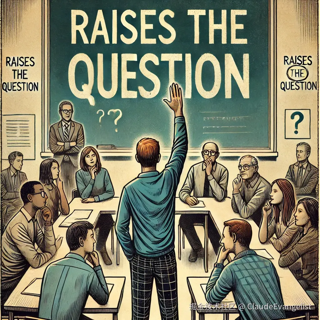 DALL·E 2024-11-30 16.34.43 - An illustration showing a group of people in a discussion. In the center, a person is raising their hand, asking a question, and around them, others a.webp