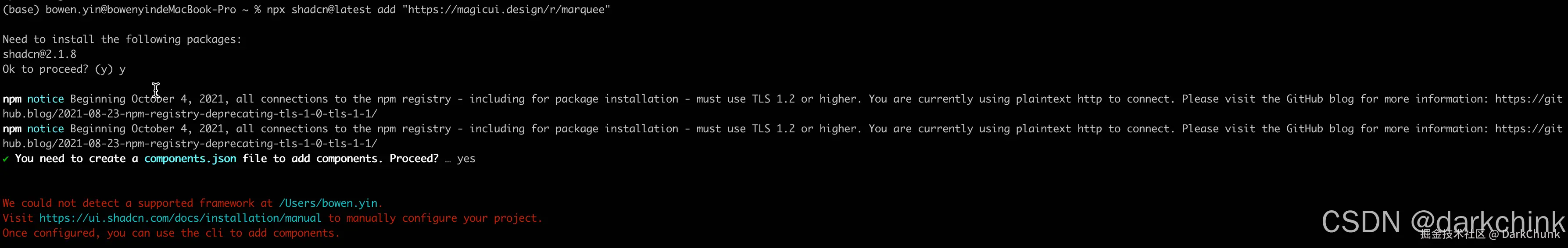 运行cli:npx shadcn@latest add "https://magicui.design/r/marquee"