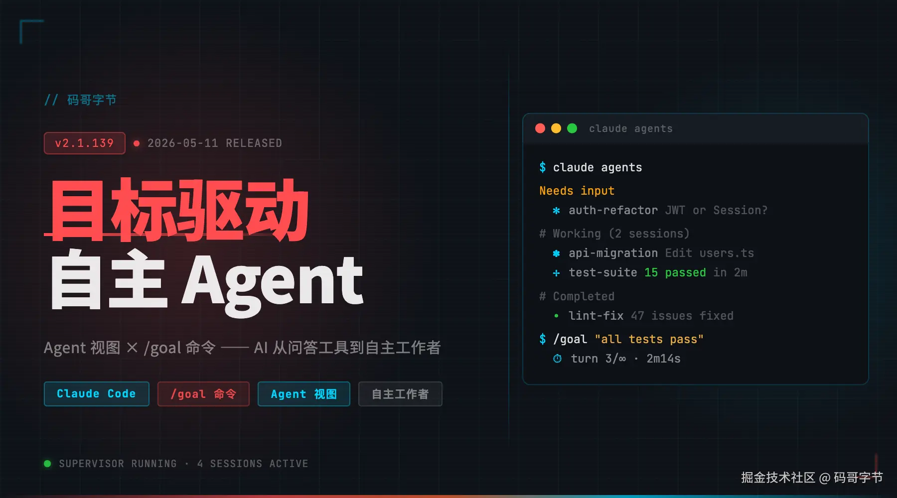 Claude Code v2.1.139 深度解读：Agent 视图 + /goal 命令的架构逻辑