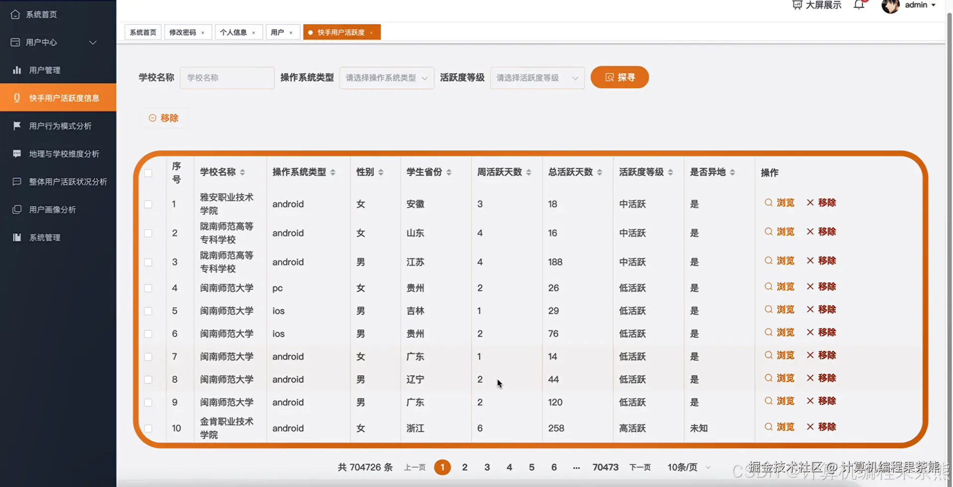 快手用户活跃度信息
