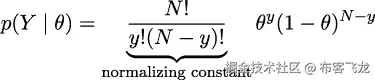  ----N-!--- y N− y p(Y | θ) = y!(N − y)! θ (1 − θ) ◟---◝◜---◞ normalizing constant 