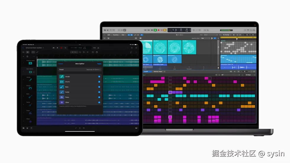 iPad 和 Mac 上显示着更新版 Logic Pro。