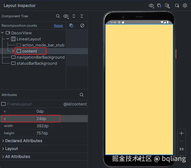content 默认不会被绘制到状态栏和导航栏区域