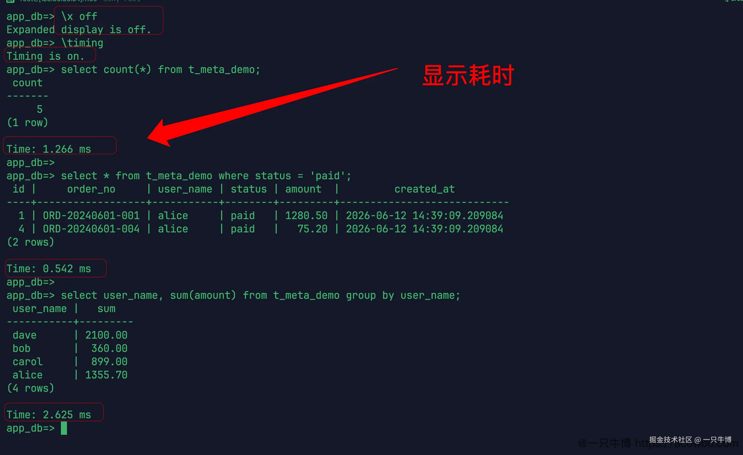 timing displays execution time