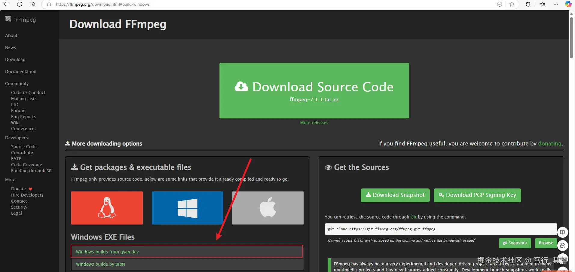 选择windows builds from gyan.dev