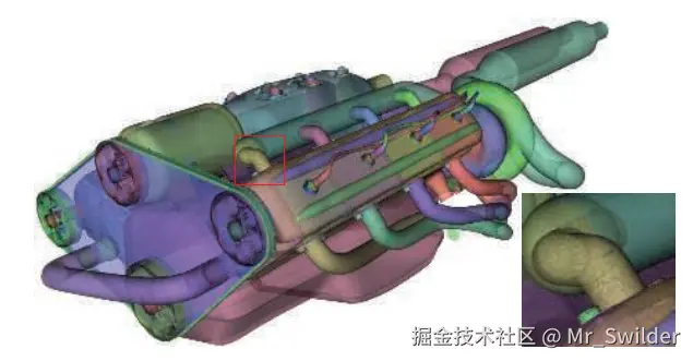 图5.31：随机透明度。图中放大区域内展示了该算法产生的噪声。 [1301]