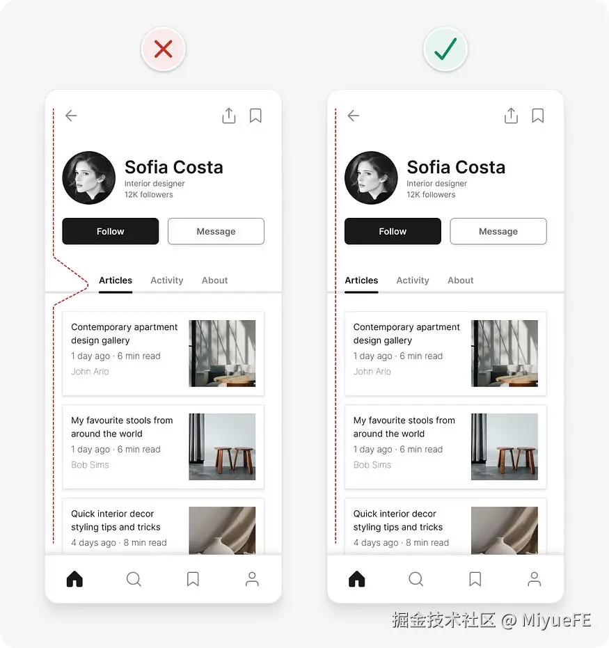 UI design tips example applying consistent left alignment to elements to avoid multiple different alignments