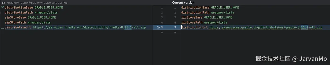 wrapper/gradle-wrapper.properties中的本地变更