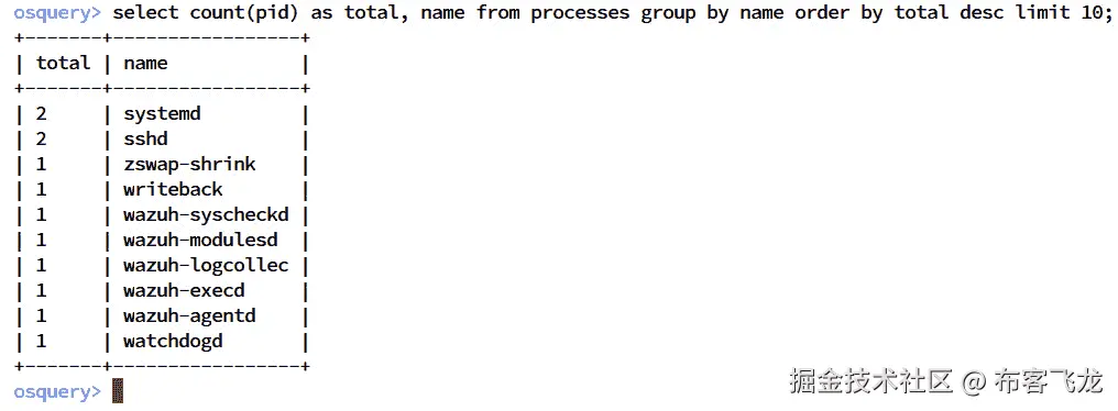 图 6.28 – 最活跃的前 10 个进程及其进程计数结果