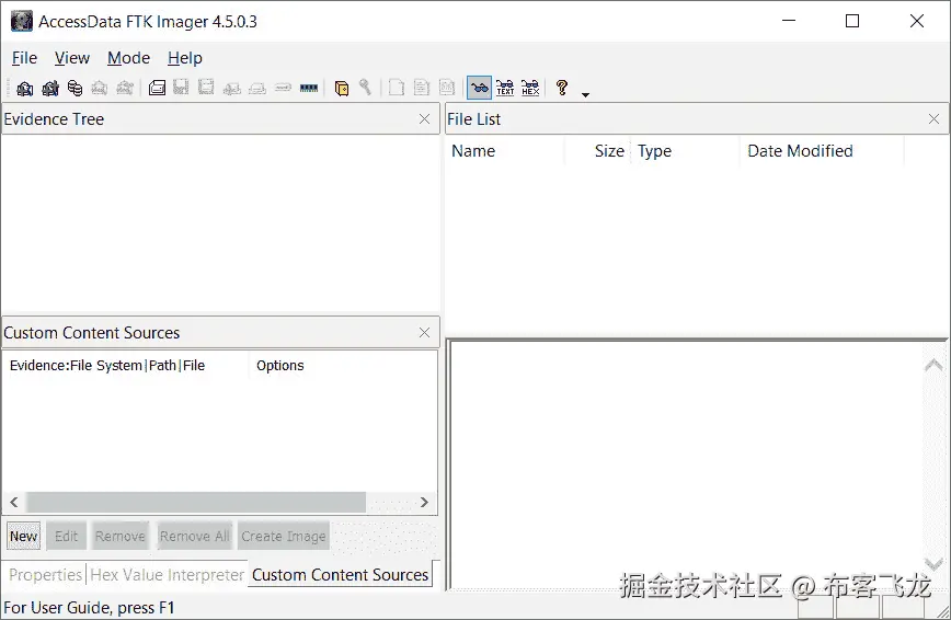 图 3.1 – FTK Imager 主窗口
