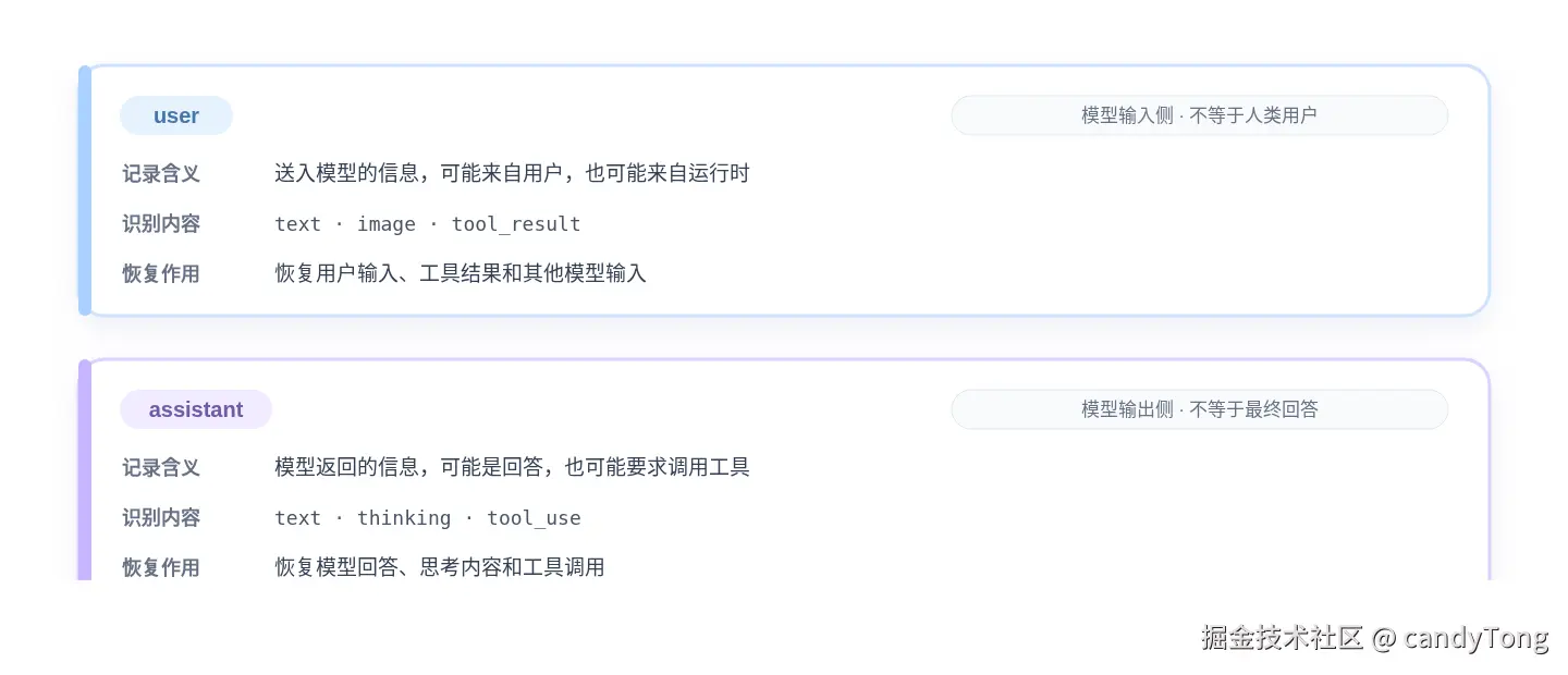 JSONL top-level user and assistant model interaction records