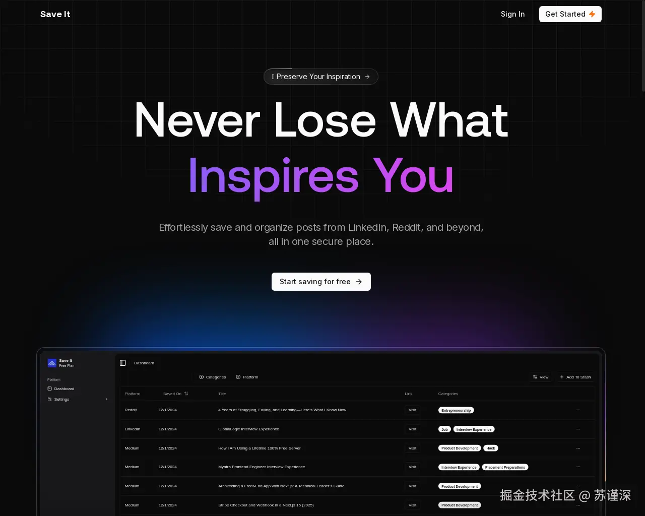 Show HN: 从Reddit、LinkedIn等平台搜索和整理已保存的帖子 - 项目截图