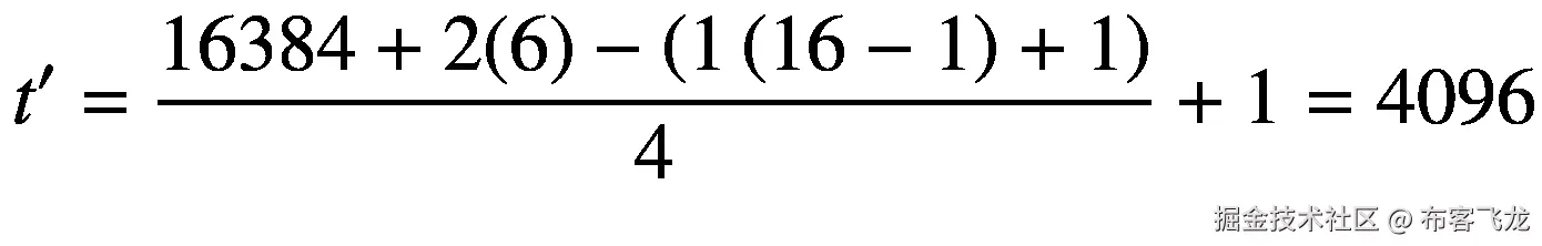 $$ {t}^{\prime }=\frac{16384+2(6)-\left(1\left(16-1\right)+1\right)}{4}+1=4096 $$