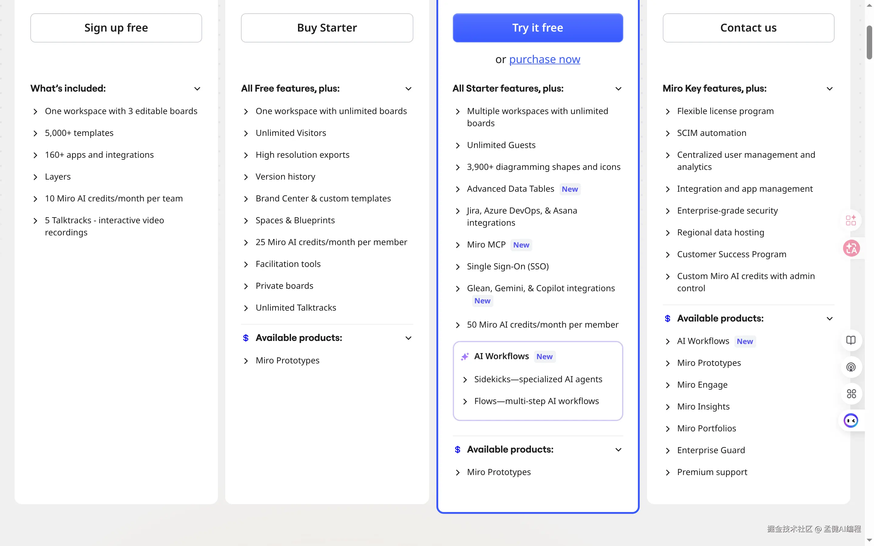 Miro Pricing：Free / Starter / Business / Enterprise